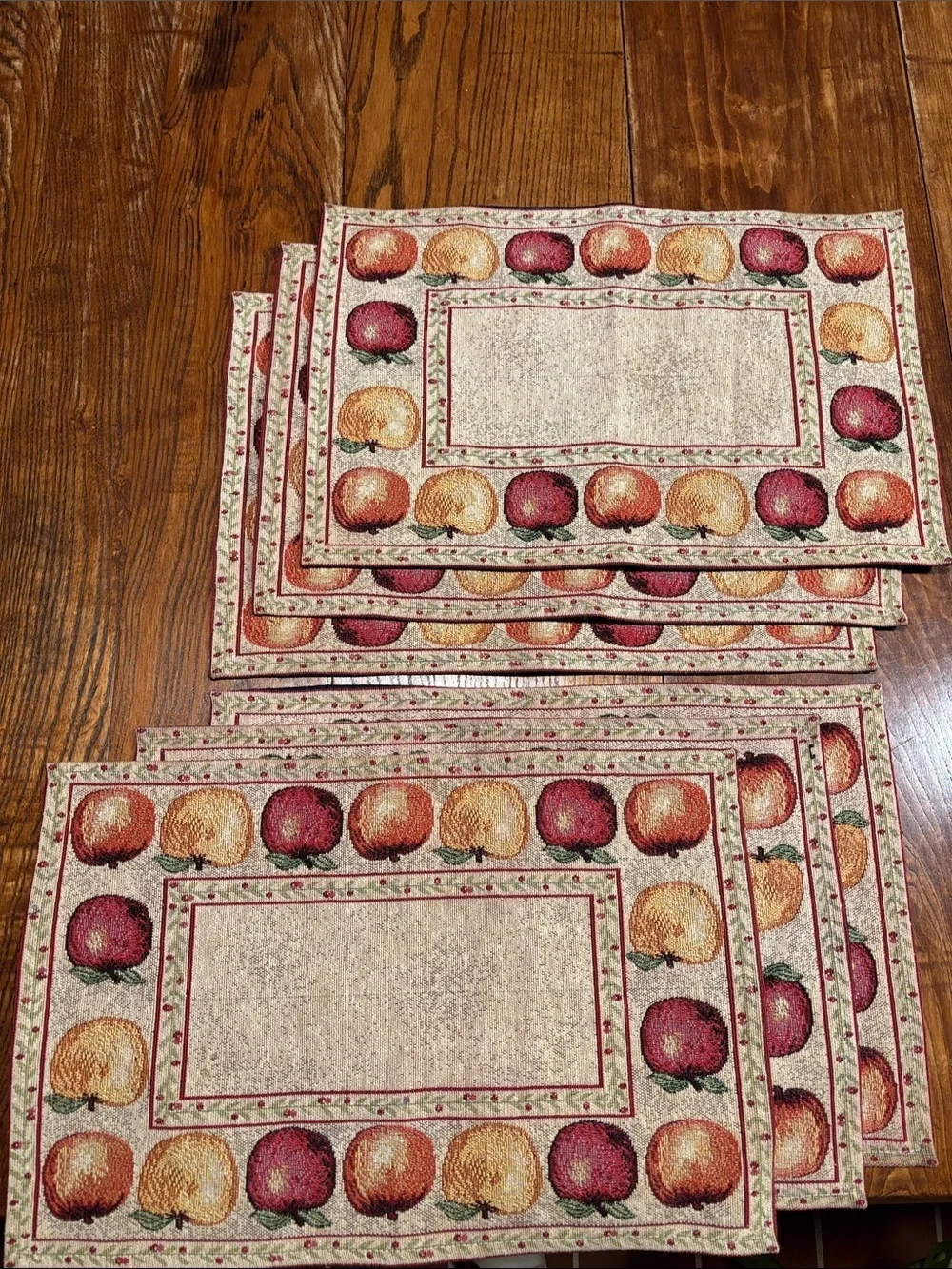 Set Of 6 Vintage Woven Tapestry Placemats Featuring An Apple Orchid Theme